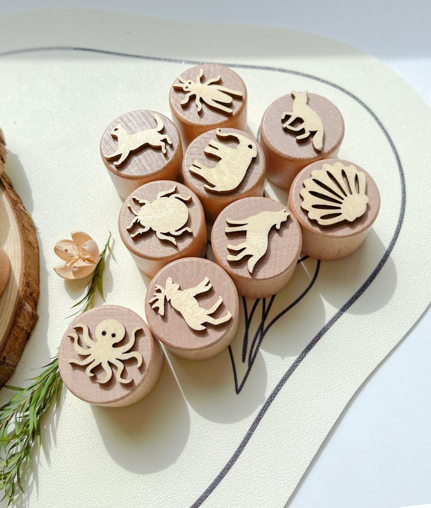 28 Nature-Inspired Wooden Clay Stamp Set - DIY Kit for Dough & Clay Press (Certified Beechwood)