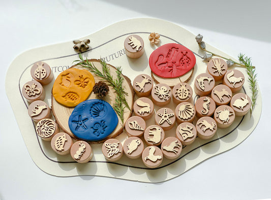 28 Nature-Inspired Wooden Clay Stamp Set - DIY Kit for Dough & Clay Press (Certified Beechwood)